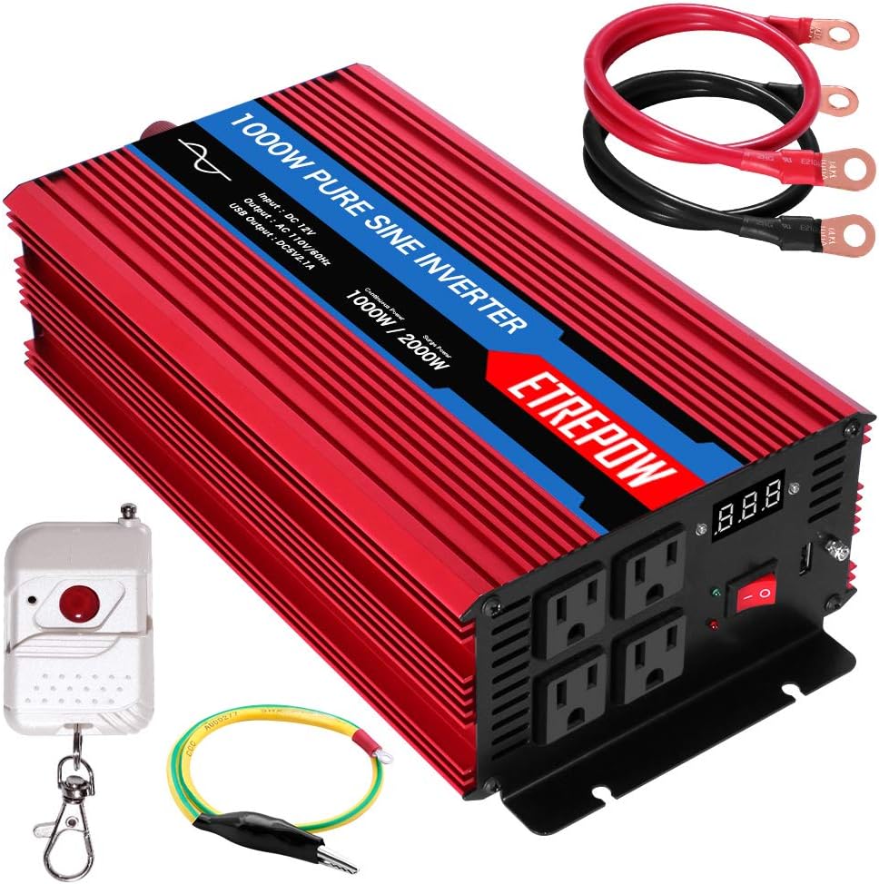 1000 Watt Pure Sine Wave Power Inverter 12V DC to 110V AC N3192
