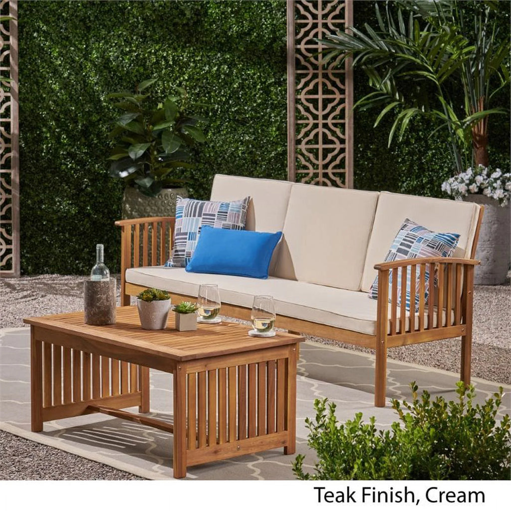 2 Piece Outdoor Acacia Wood Sofa Set Z543362