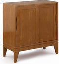 Walnut Brown Solid Wood Low Storage Cabinet with 2 Sliding Doors and 2 Adjustable Shelves C739