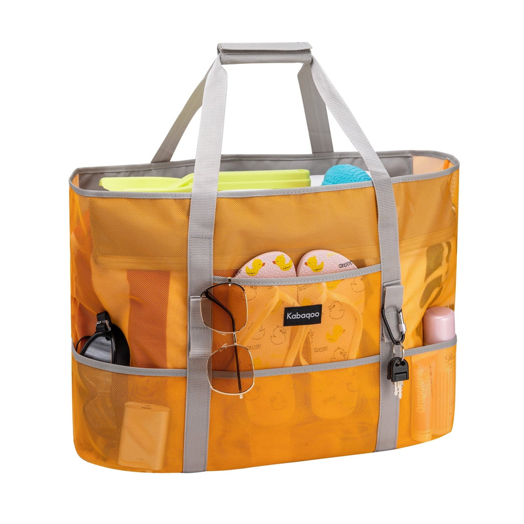 Orange Mesh Tote Bag with Zip and Pocket B1513