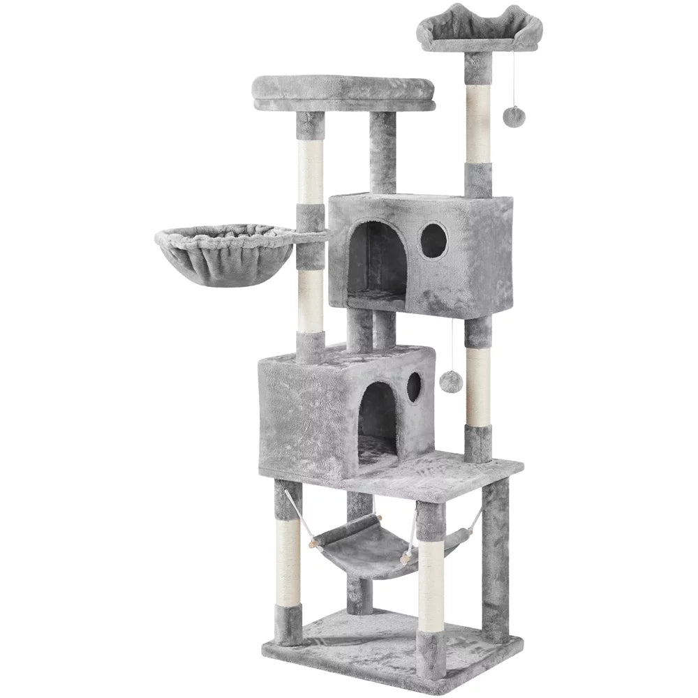 Light Gray Multilevel Cat Tree with 2 Condos O90947