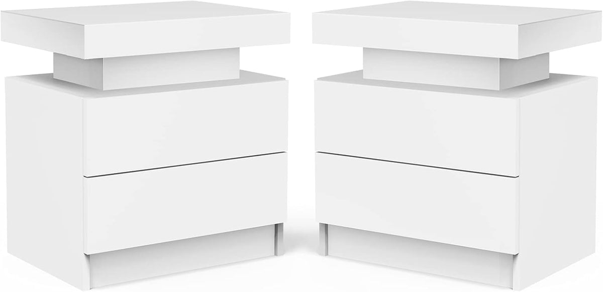 White LED Nightstand with 2 Drawers X7399