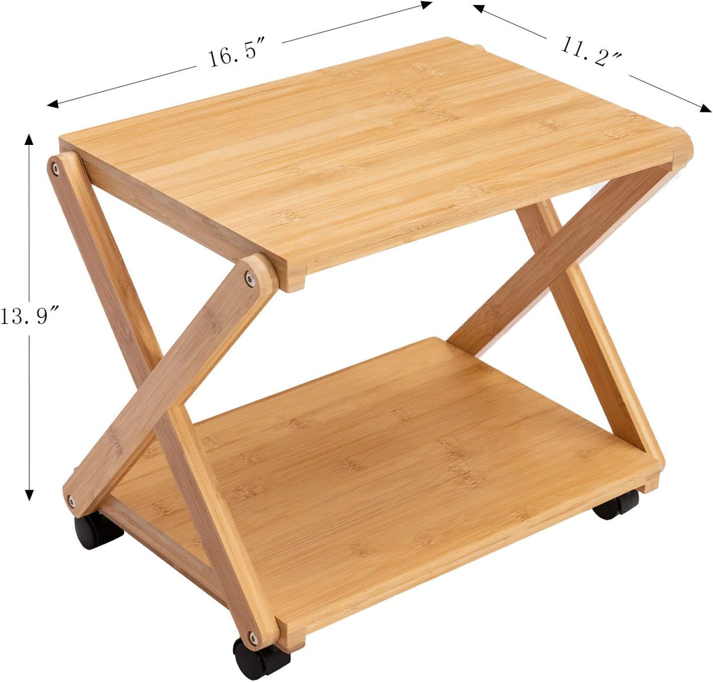 Bamboo 3-Tier Rolling Printer Cart with Storage T2487