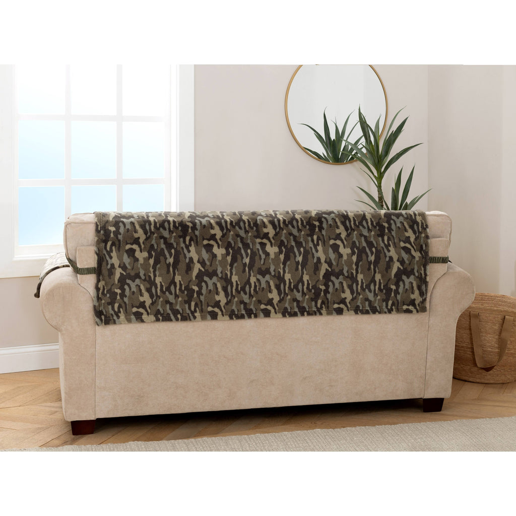 Olive Green Camo Plush Sofa Cover N487