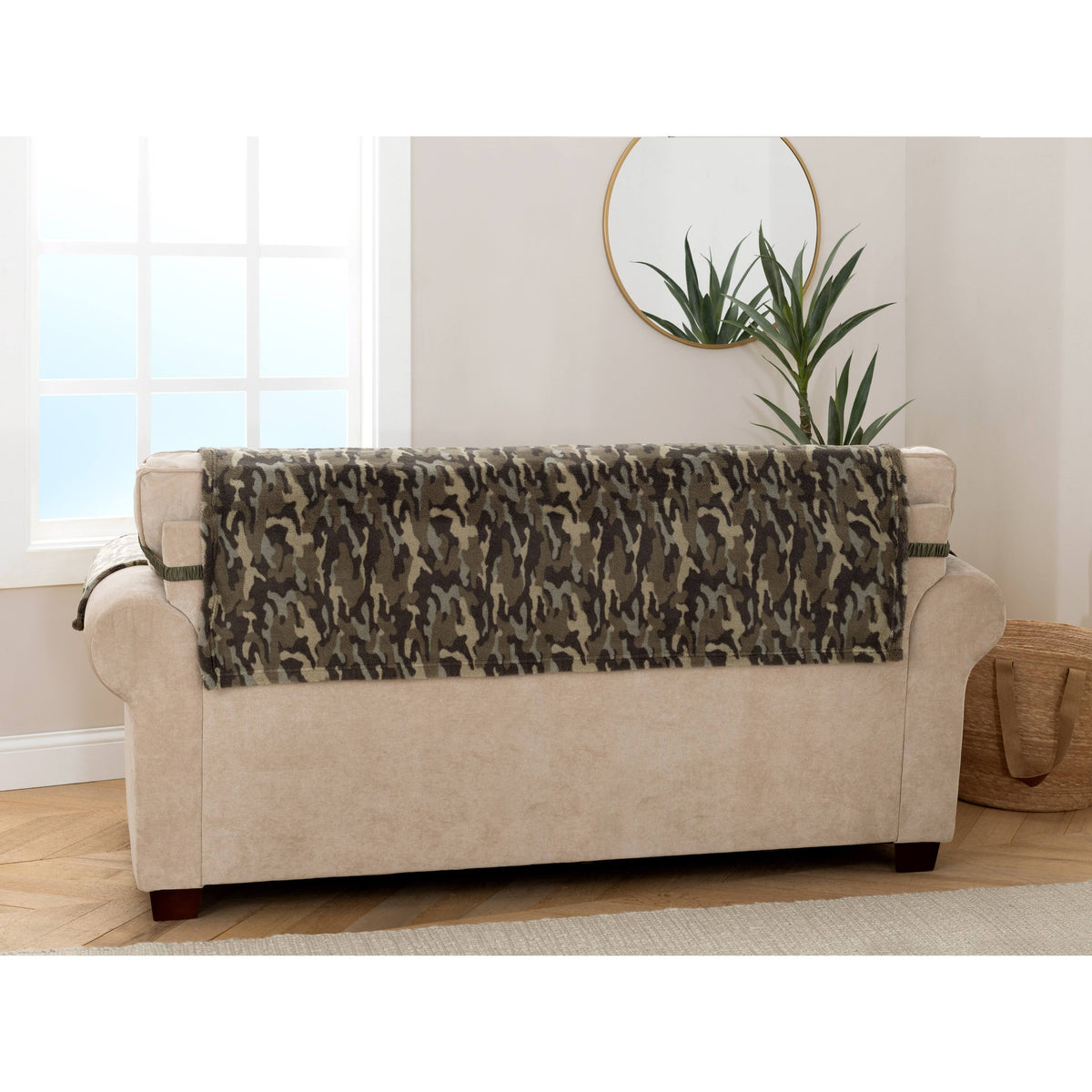Olive Green Camo Plush Sofa Cover N487