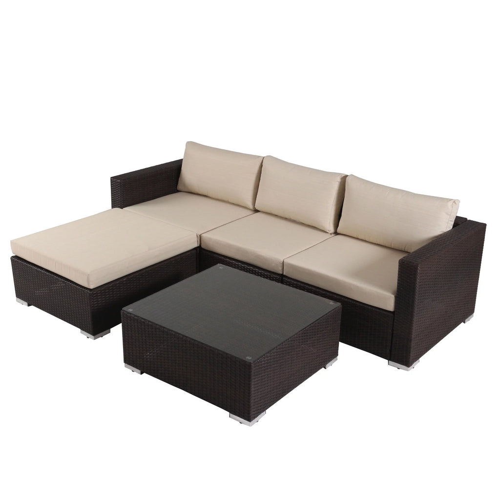 5 Piece Wicker Sectional Sofa Set with Cushions C24198