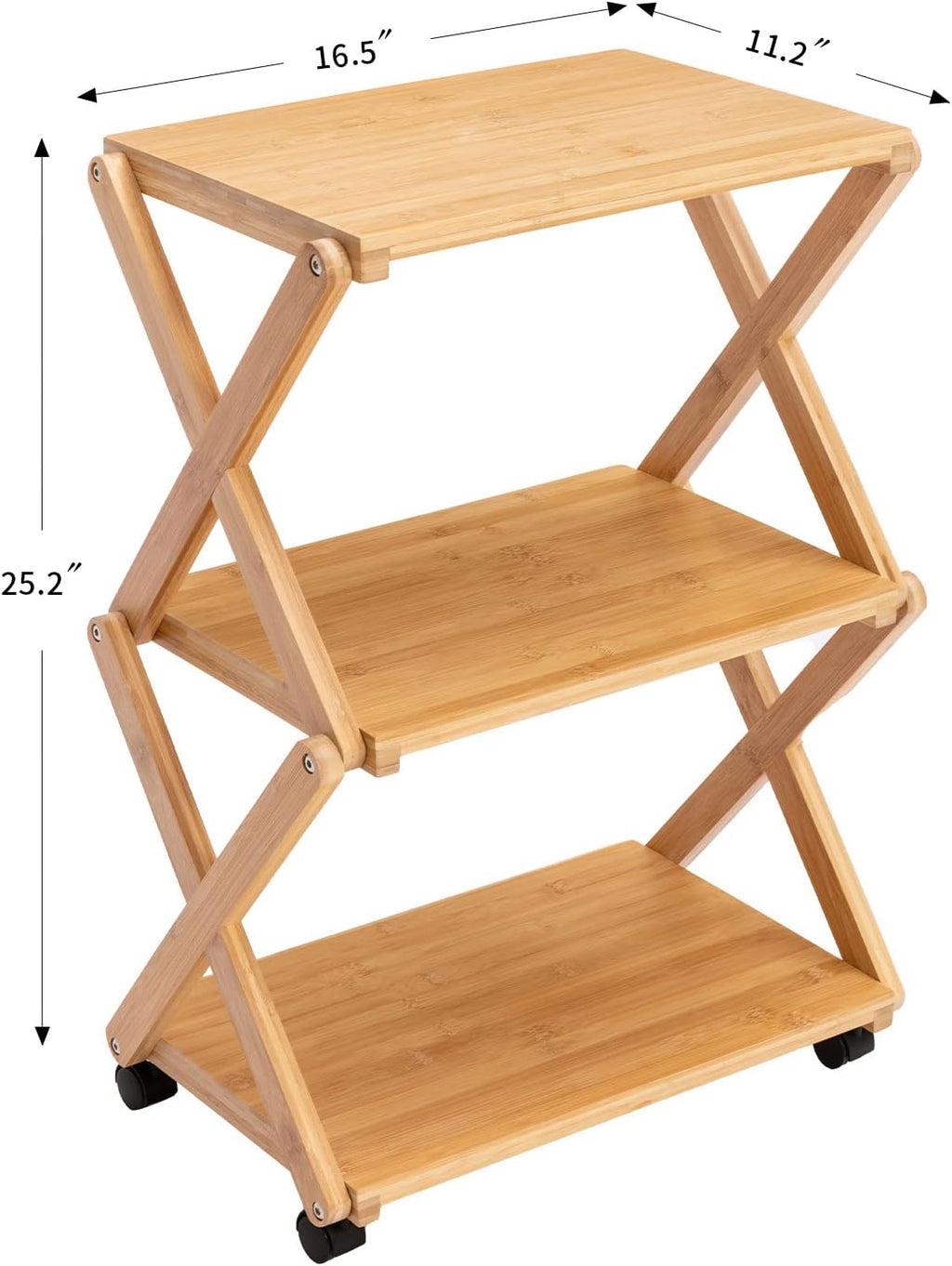 Bamboo 3-Tier Rolling Printer Cart with Storage T2487