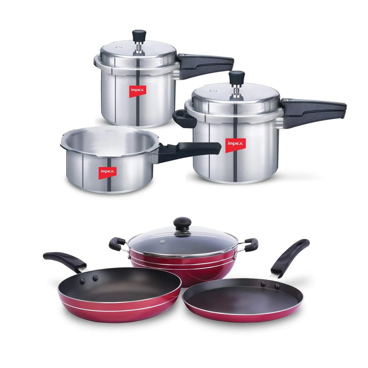 Aluminium Pressure Cooker with Kadai Pan, Fry Pan & Tawa Pan T179980