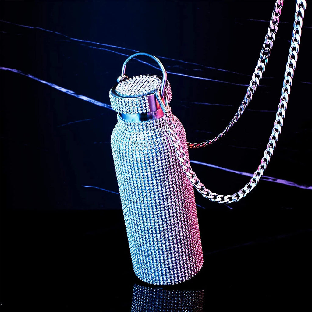 Silver Stainless Steel Insulated Water Bottle with Chain S3661
