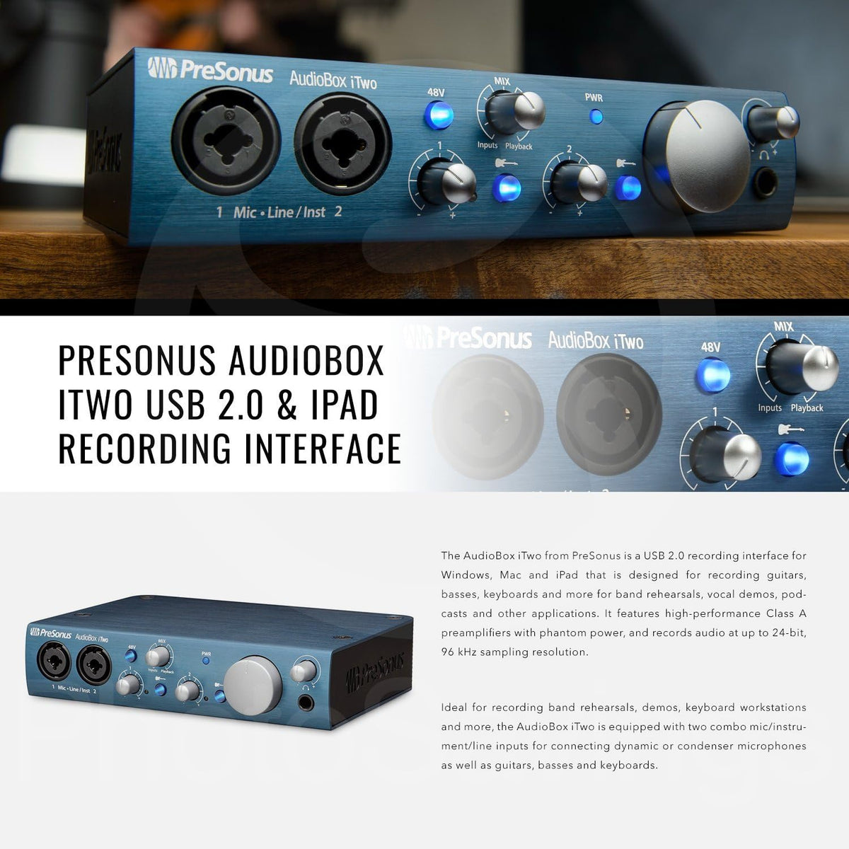 2x2 USB Recording System with Multimedia Reference Monitors and Microphone O169