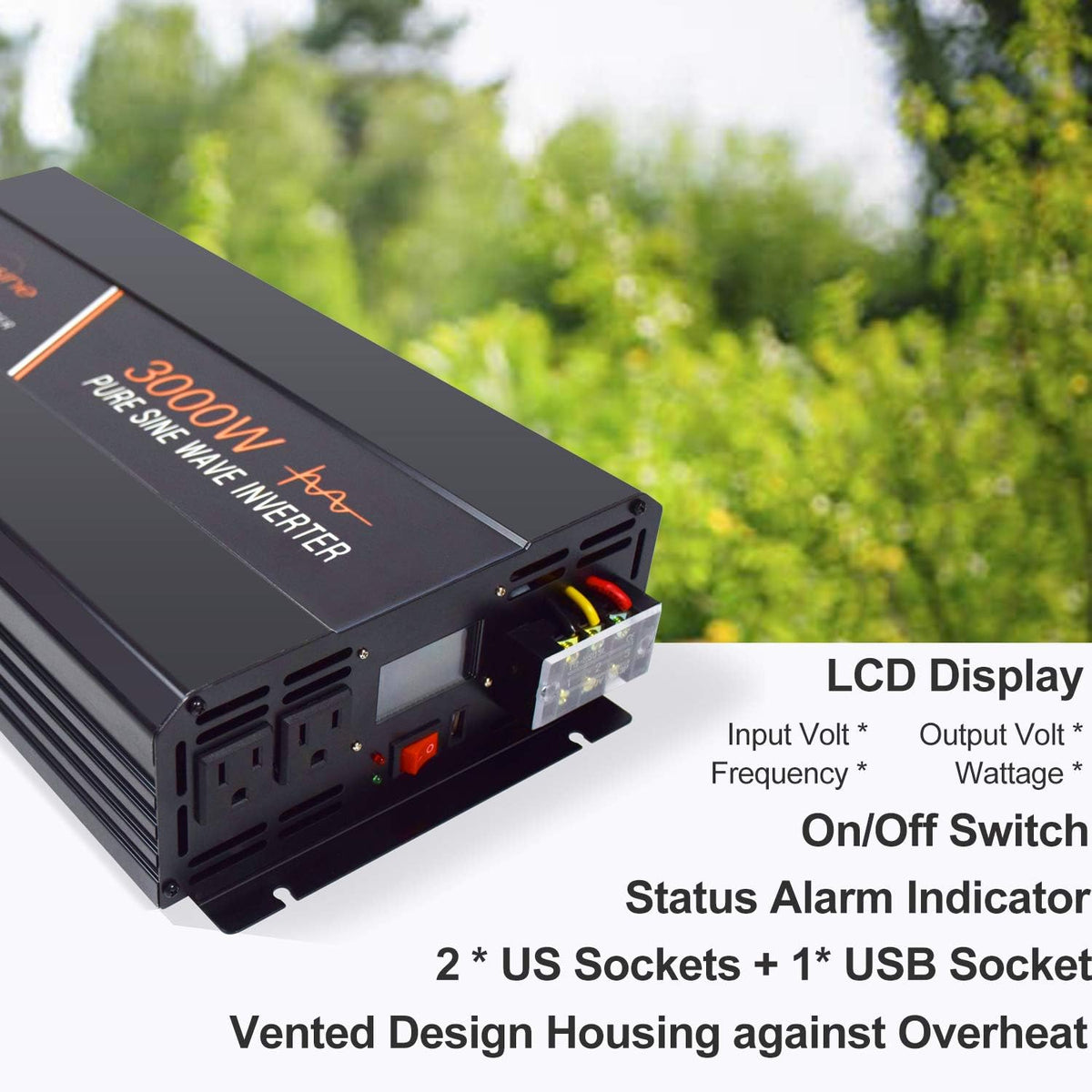 1000 Watt Pure Sine Wave Power Inverter 24V DC to AC 120V with LCD Display Remote Switch G94765