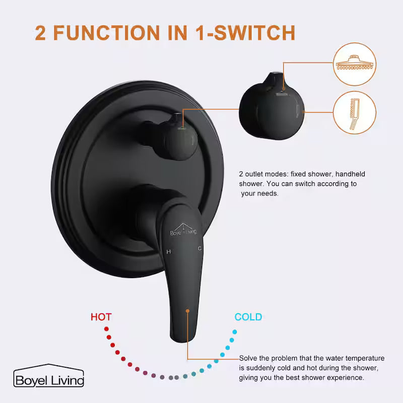 Wall Mount Dual Shower Heads with Pressure Balance Valve in Matte Black P935