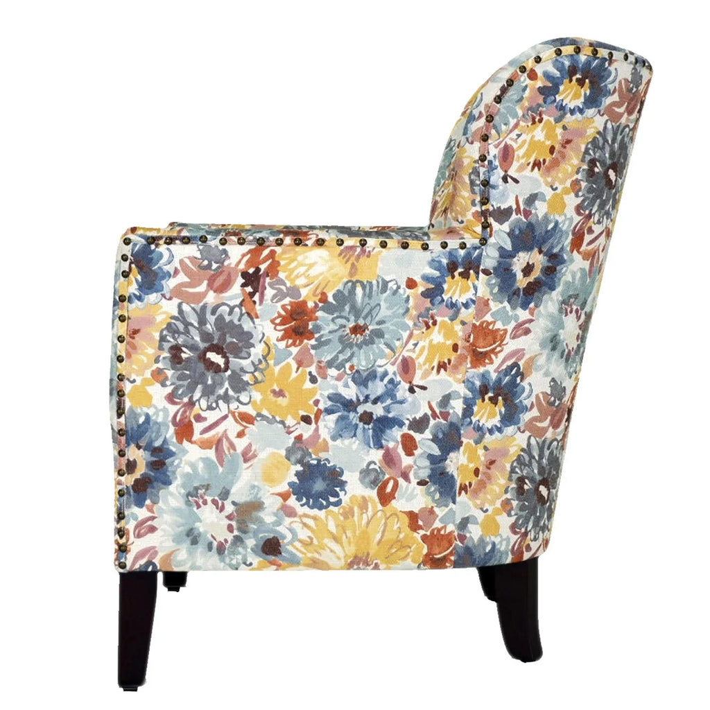 Blue Yellow Brown Floral Polyester Blend Arm Chair G606703