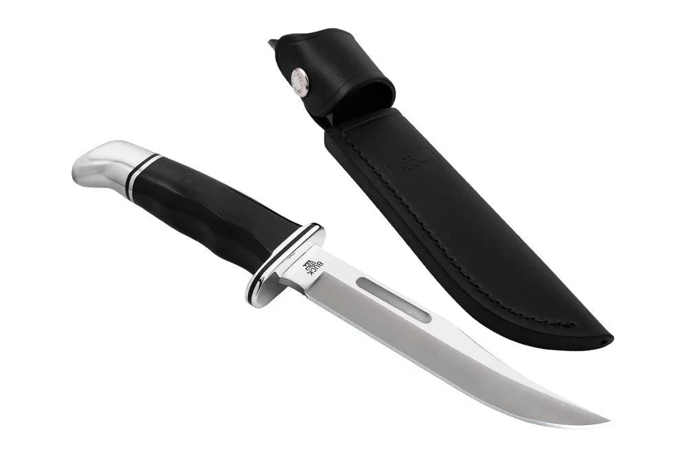 Black Fixed Blade Knife with Leather Sheath T2091