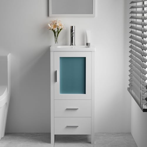 16" Single Sink Bathroom Vanity with Faucet and Drain (White) J112319
