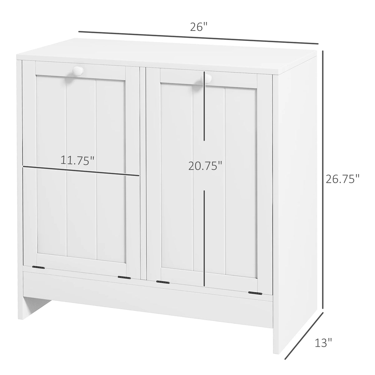 White Tilt-out Laundry Storage Cabinet with 2 Hamper Compartments J440