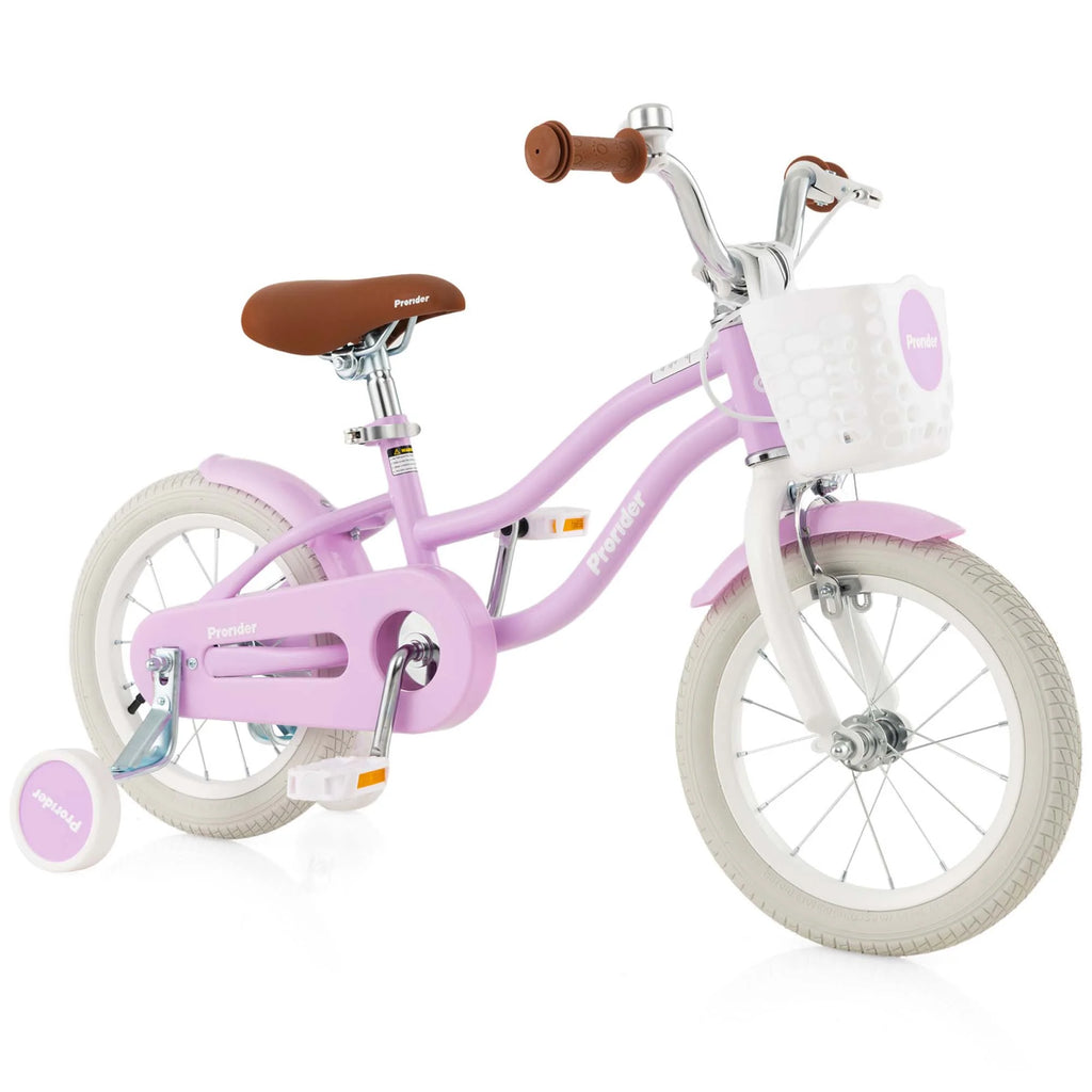 14'' Kids Bike with Training Wheels & Basket Pink Z297