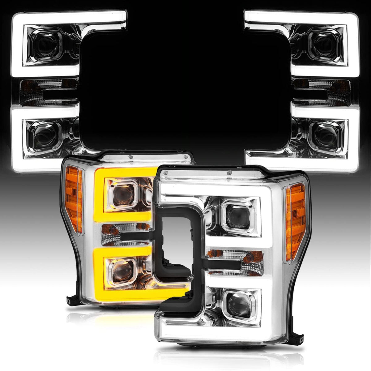 Chrome Switchback LED Tube Dual Quad Projectors Replacement Headlights Set Z553305