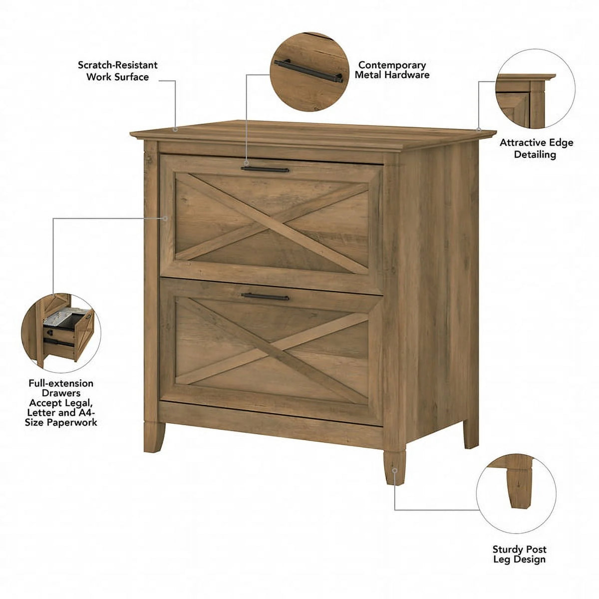2 Drawer Contemporary Wood Lateral File Cabinet in Pine Y571725
