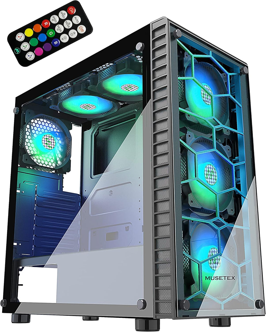 ATX Mid-Tower PC Case with 6 Pcs 120mm ARGB Fans, Tempered Glass, USB 3.0 H770556