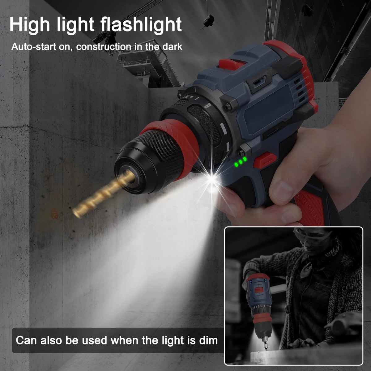 Electric Drill Screwdriver 45Nm Torque 16.8V Lithium R942