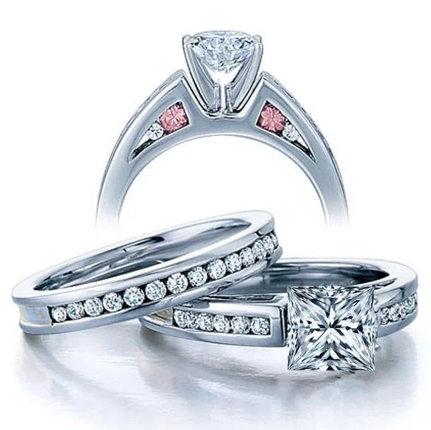18k Gold Plated Princess Cut Diamond Moissanite Ring Bridal Set T4727