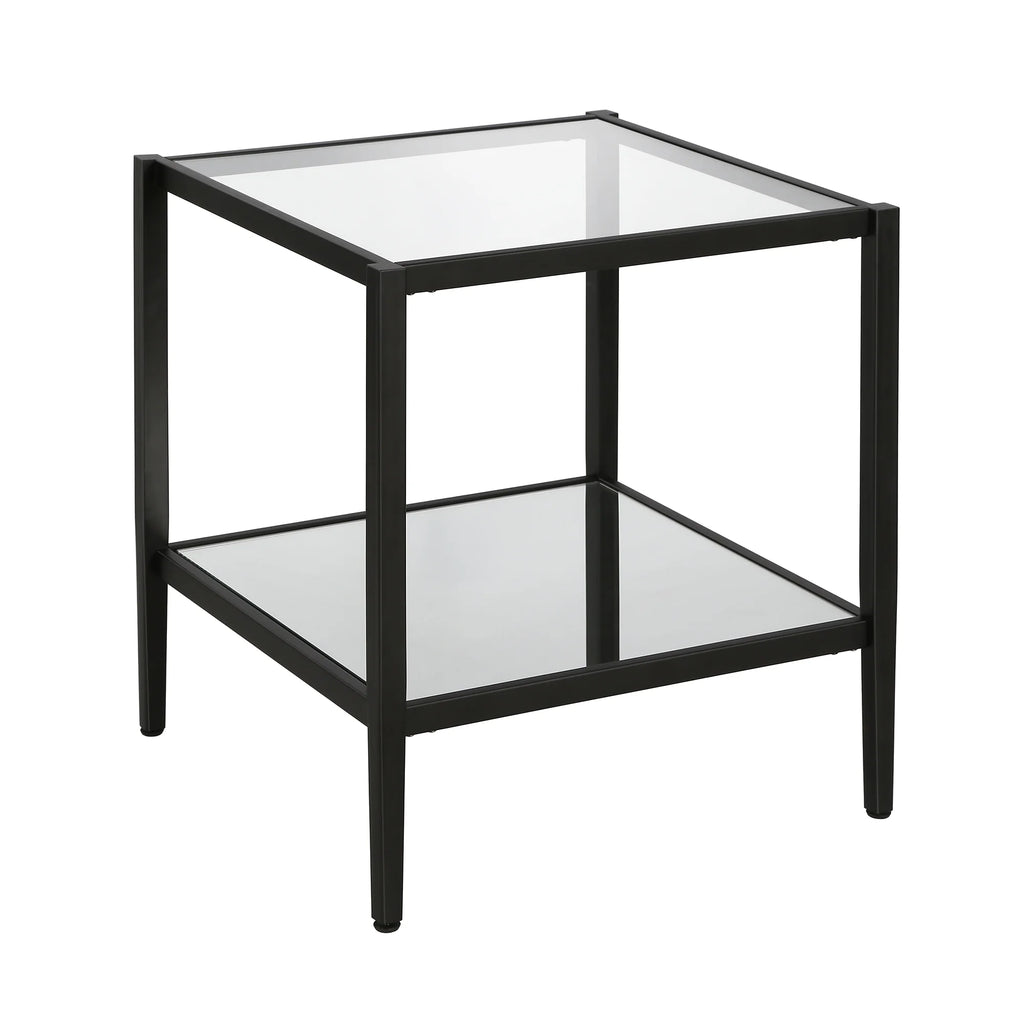Blackened Bronze 20" Wide Square Side Table with Mirror Shelf I159