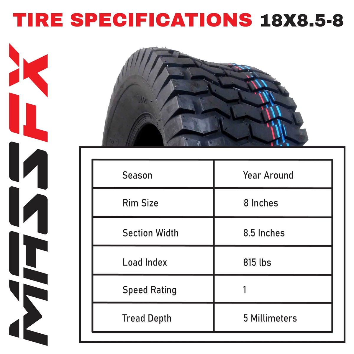 18x8.5-8 4 Ply Turf Tires 4 Pack K24594
