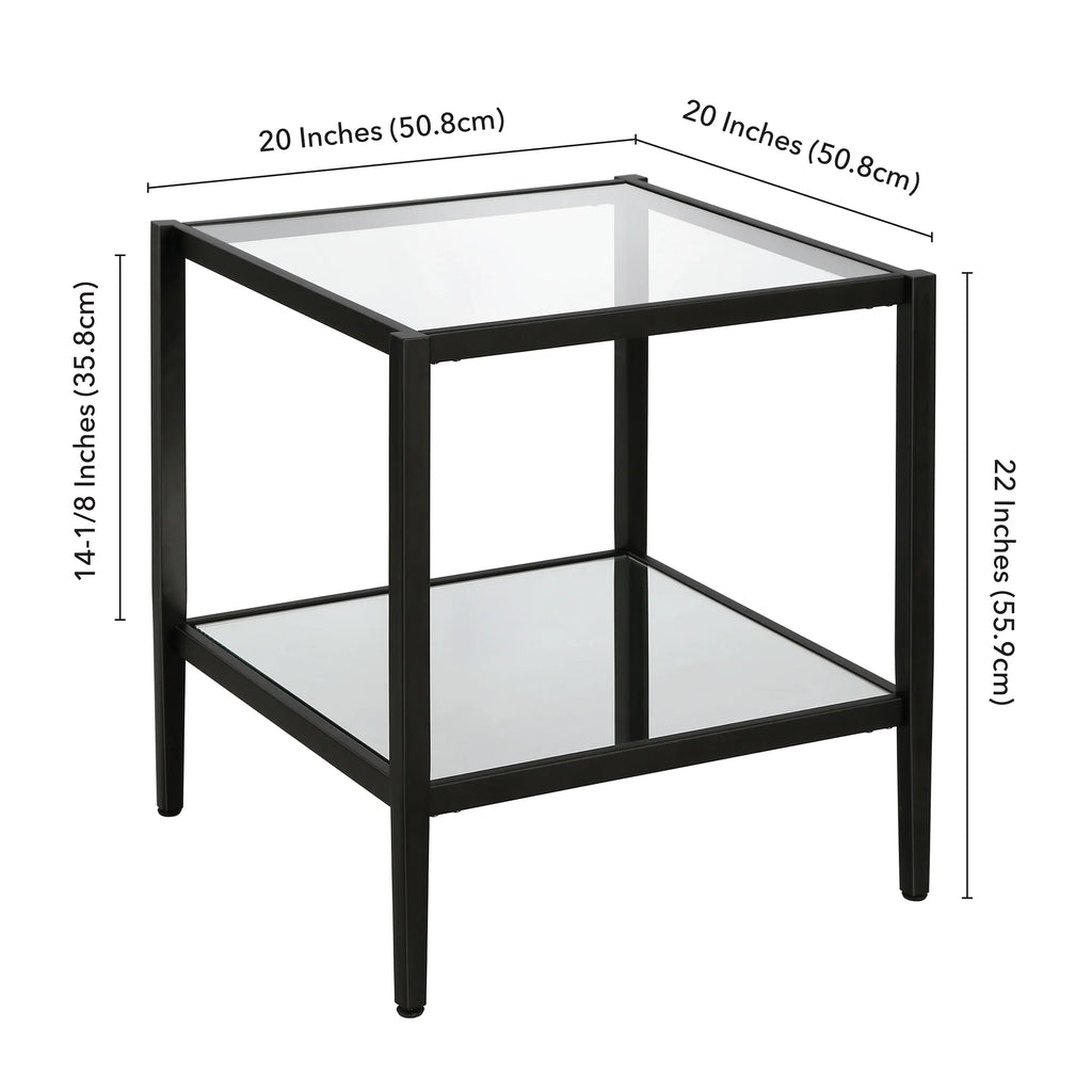 Blackened Bronze 20" Wide Square Side Table with Mirror Shelf I159