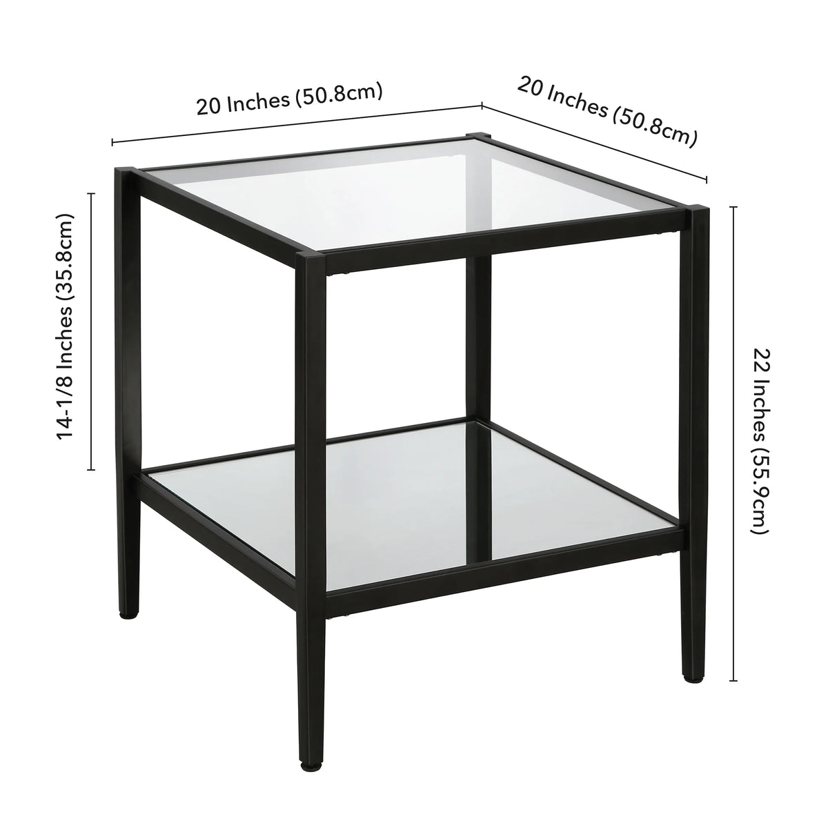 Blackened Bronze 20" Wide Square Side Table with Mirror Shelf I159
