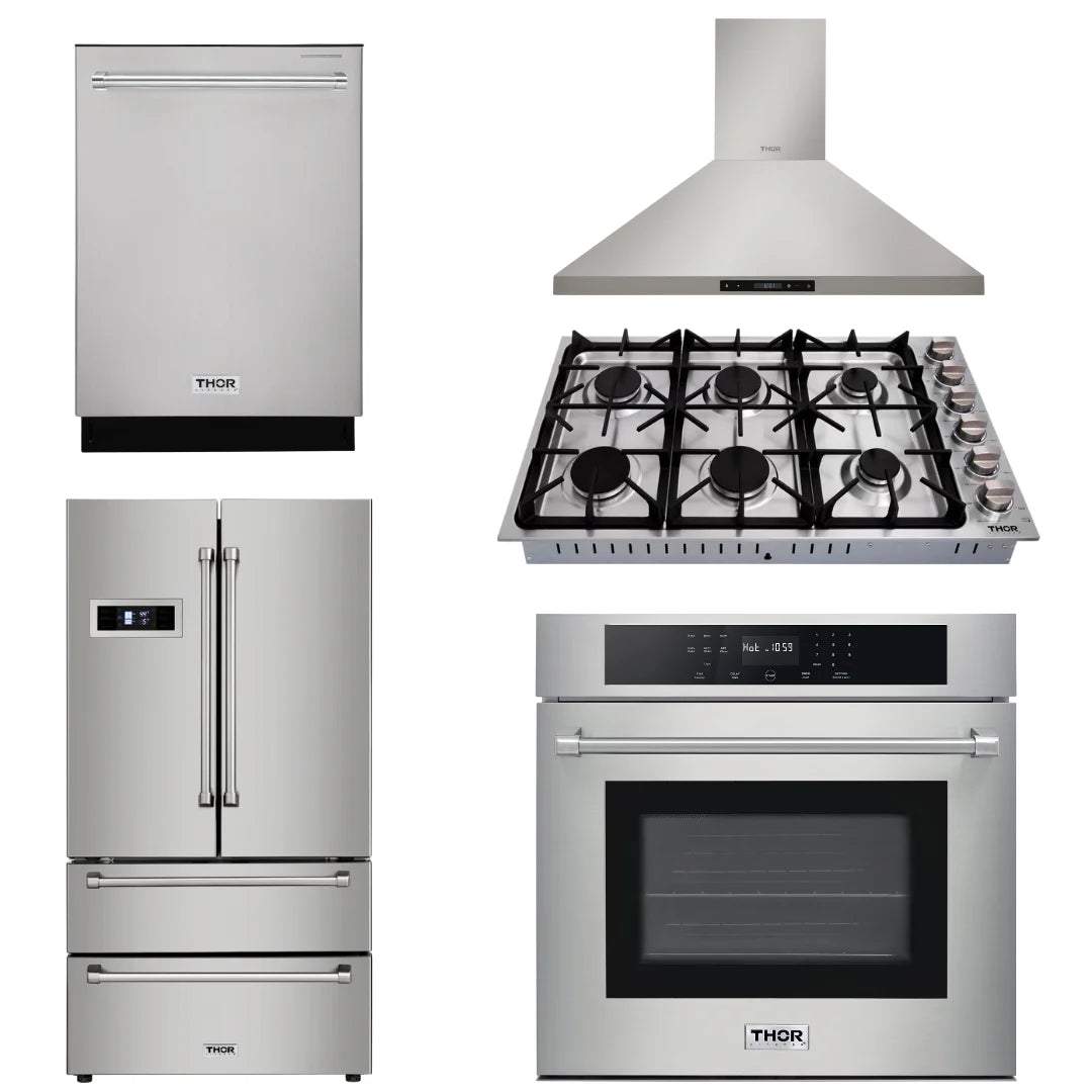 30 in. Wall Oven, 36 In. Cooktop, Range Hood, Refrigerator, Dishwasher B699