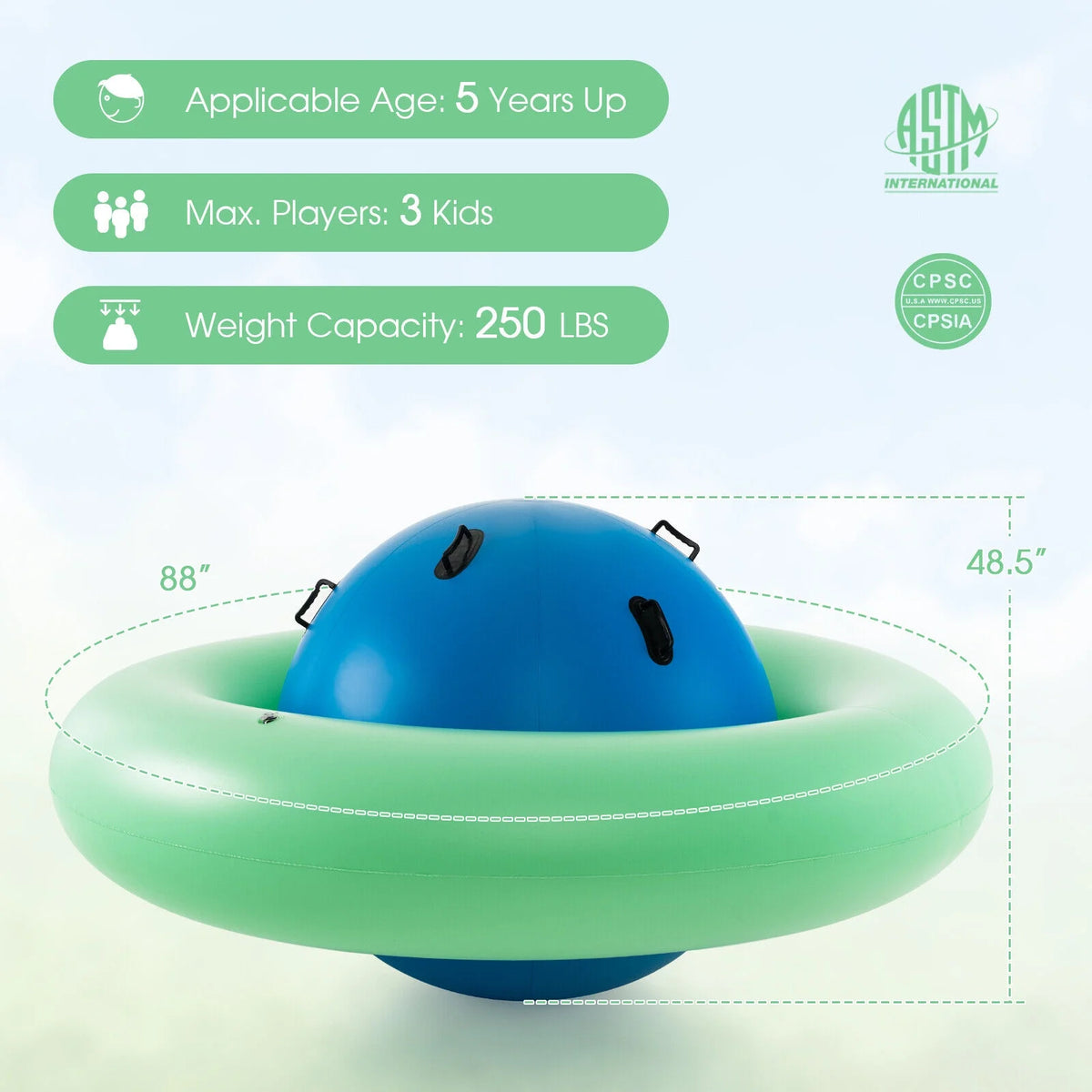 Green & Blue Inflatable Dome Rocker Bouncer with 6 Handles K3242