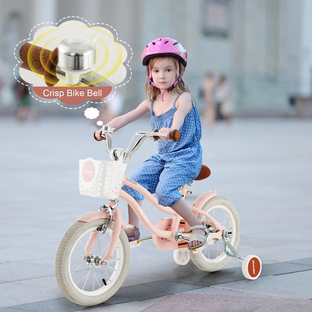 14'' Kids Bike with Training Wheels & Basket Pink Z297