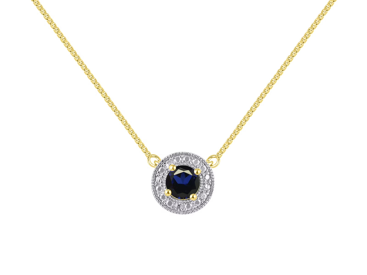 Yellow Gold Plated Silver 925 Halo Necklace with Genuine Diamonds O50632