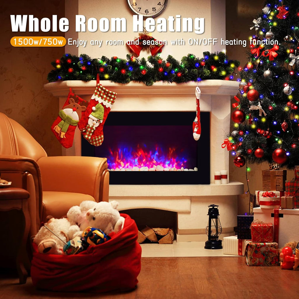 Black 36 Inch Wall-Mounted Electric Fireplace with Remote Control I1625