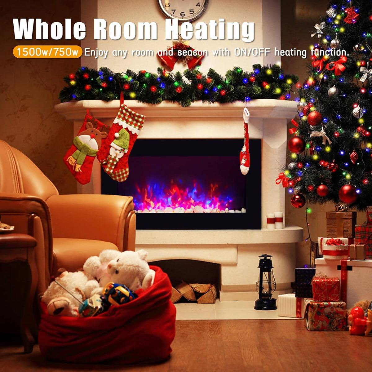 Black 36 Inch Wall-Mounted Electric Fireplace with Remote Control I1625