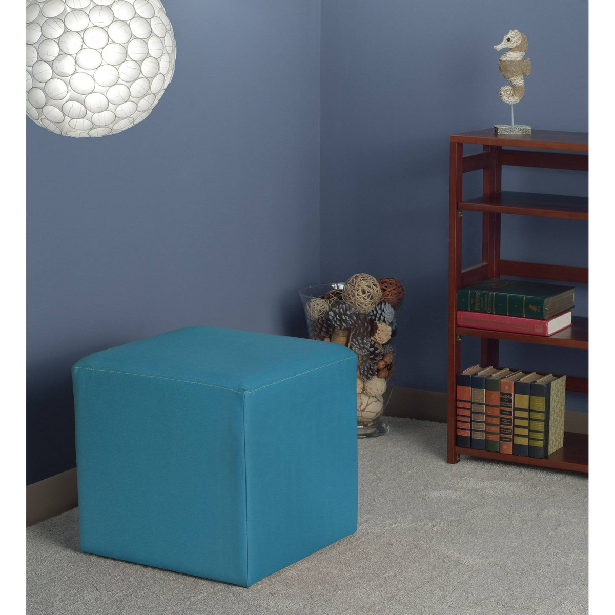 Peacock Teal Faux Leather Ottoman X802785