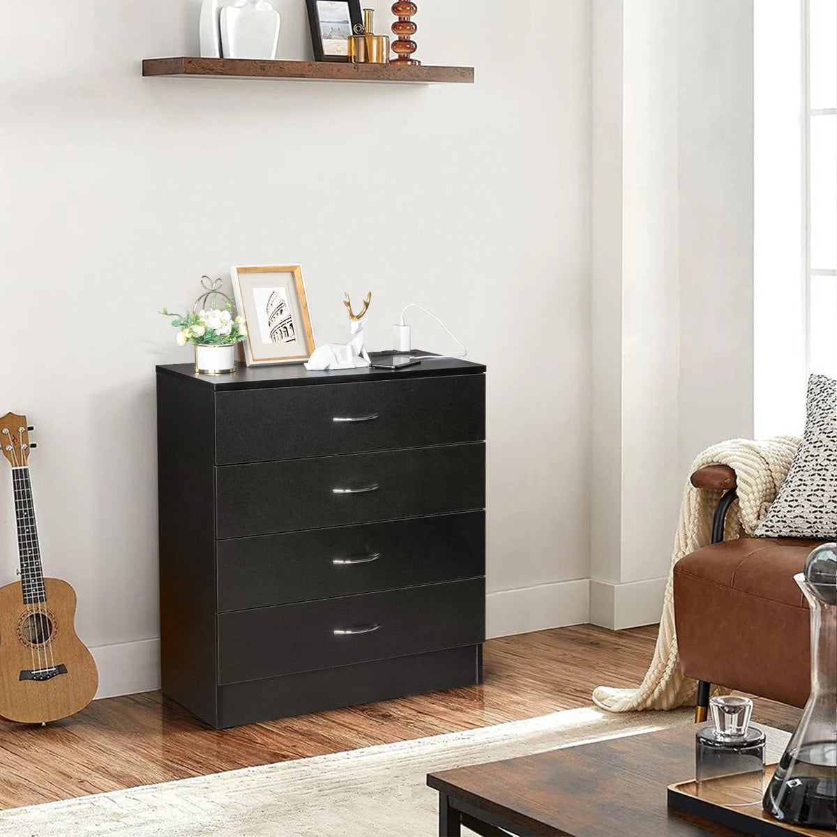 Black 4 Drawer Dresser with Power Outlets C58824