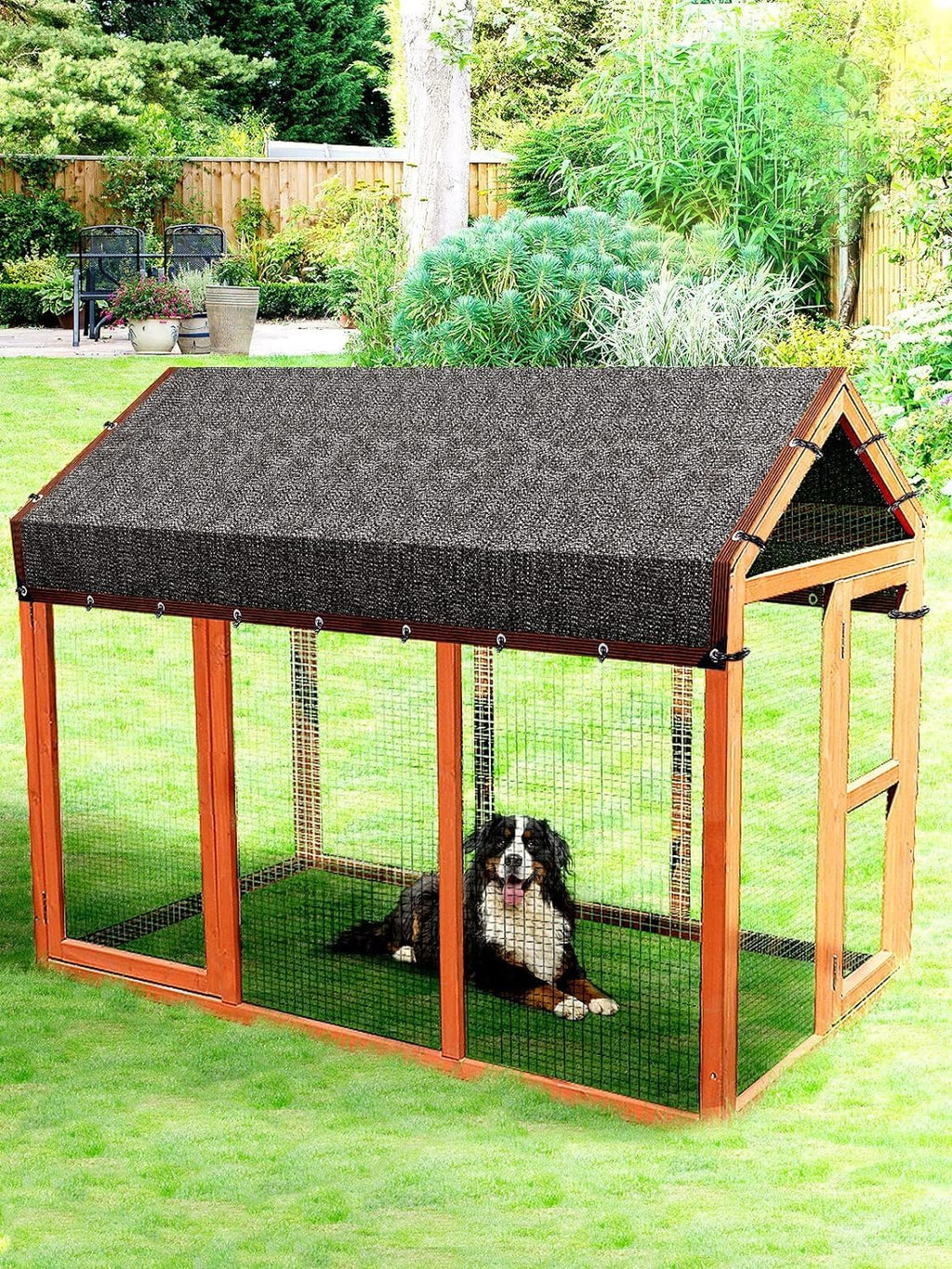 10 x 10 Feet Mesh Shade Panel with Grommets Dog Kennel Cover Y29310