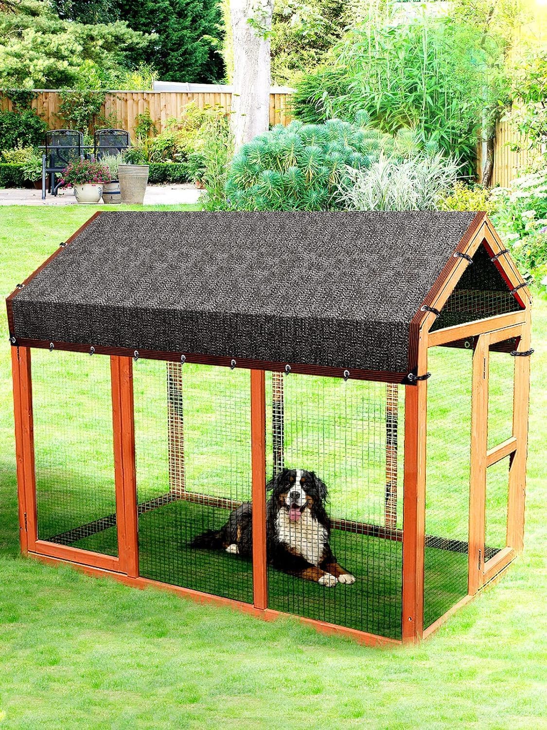 10 x 10 Feet Mesh Shade Panel with Grommets Dog Kennel Cover Y29310