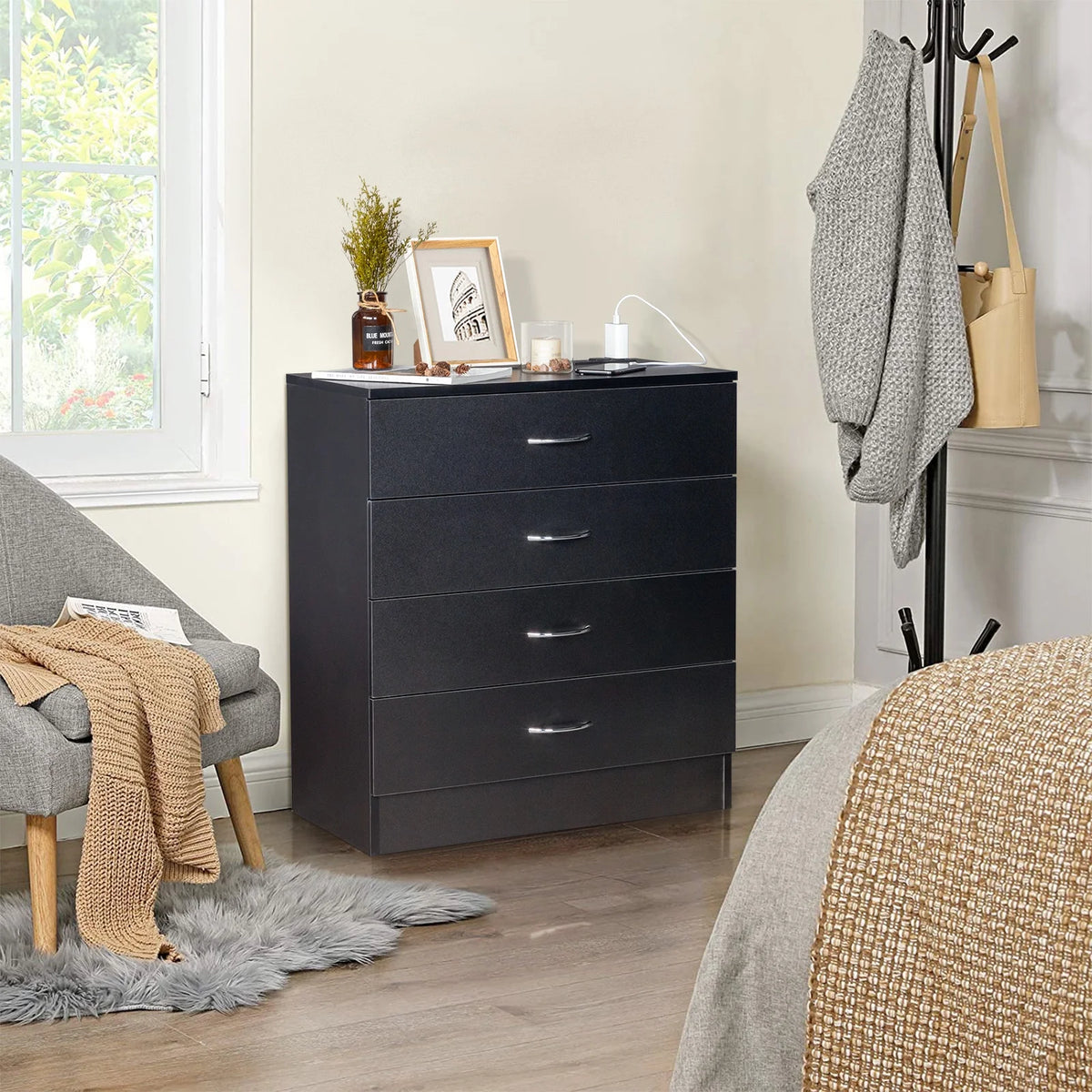 Black 4 Drawer Dresser with Power Outlets C58824