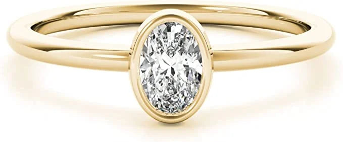 Oval Diamond Solitaire Engagement Ring in 14K Gold J819
