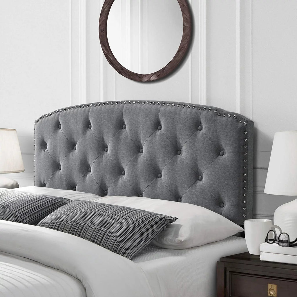 Queen Size Grey Polyester Blend Upholstered Headboard S7834