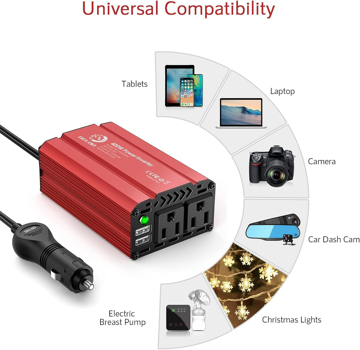 400W Car Power Inverter DC 12V to AC 110V with 4.8A Dual USB, Pack of 2 C7945