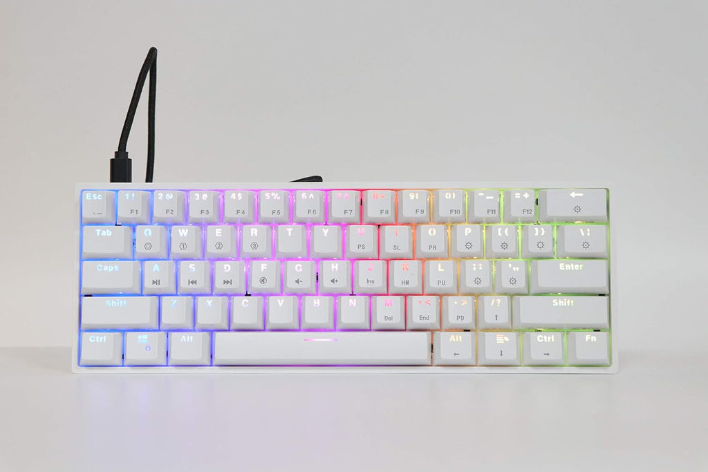 White 61 Keys Hot Swappable 60% Mechanical Keyboard with RGB Backlit Doubleshot ABS Keycaps J836