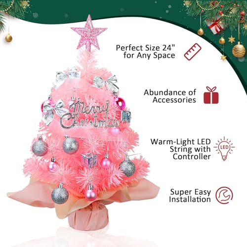 24 Inch Prelit Artificial Christmas Tree with 50 LED Lights J476