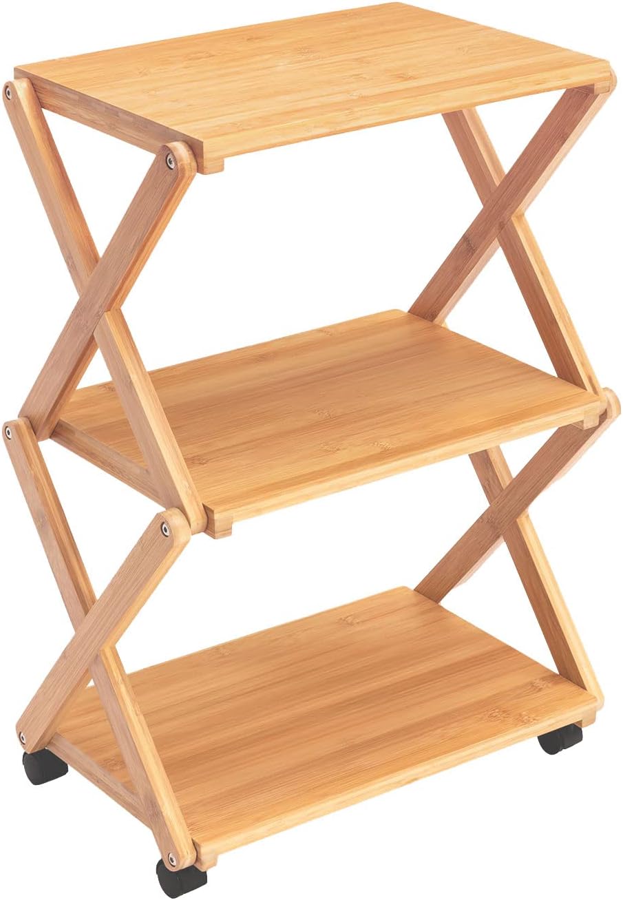 Bamboo 3-Tier Rolling Printer Cart with Storage T2487
