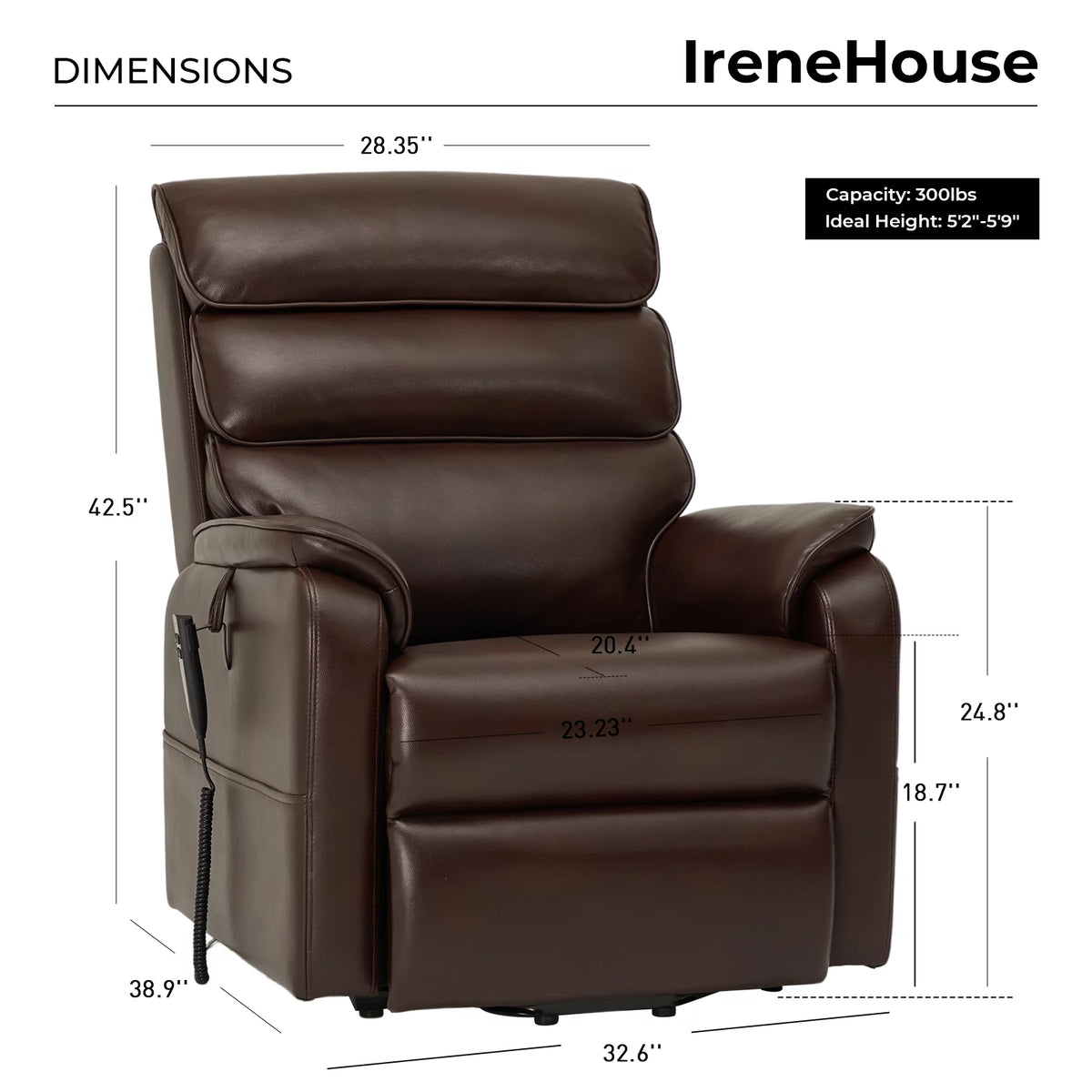 Brown Faux Leather Lift Recliner with Massage Heating M1784