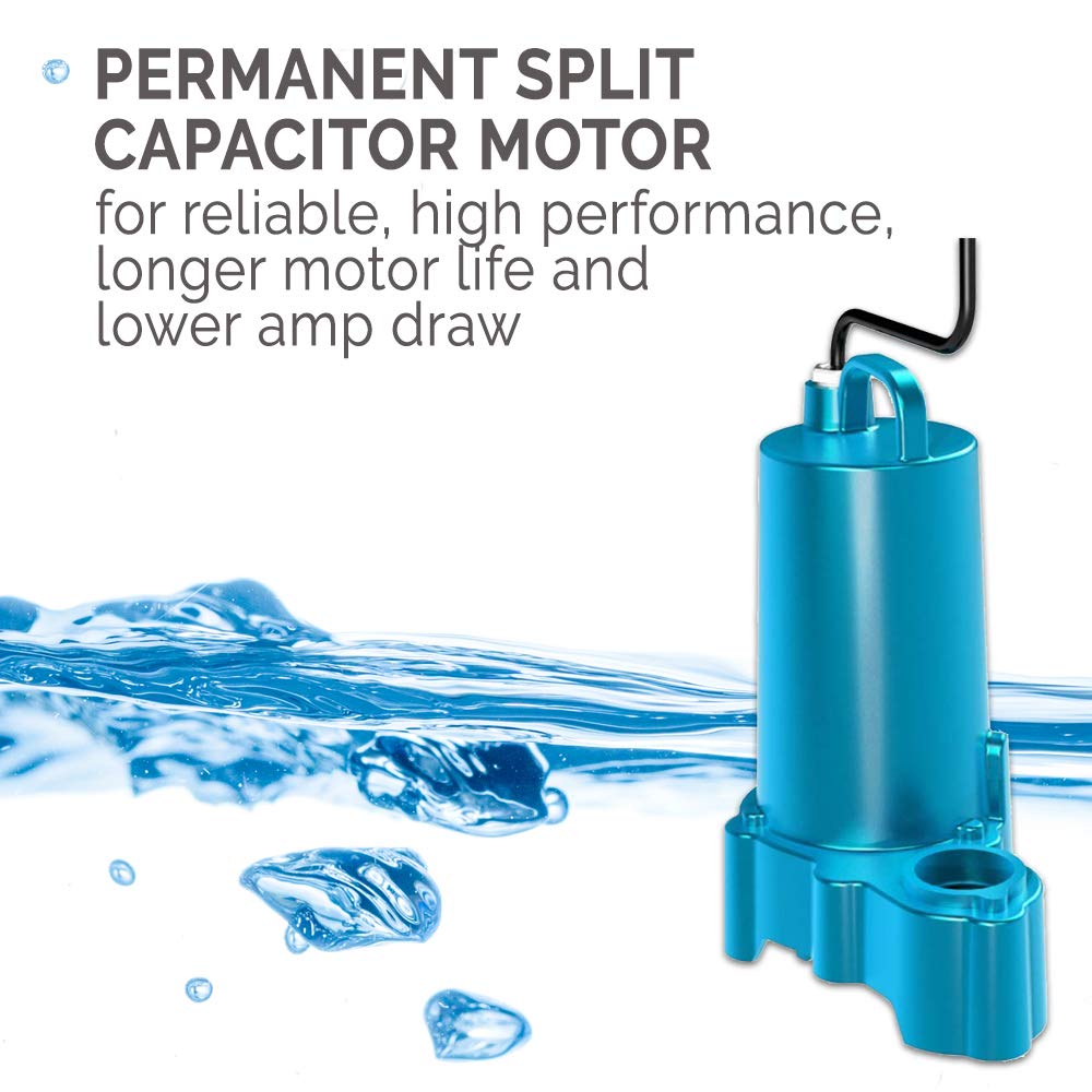 Submersible Effluent Pump, 1/2 hp, 240V, 1 Phase, 20' Cord B9943