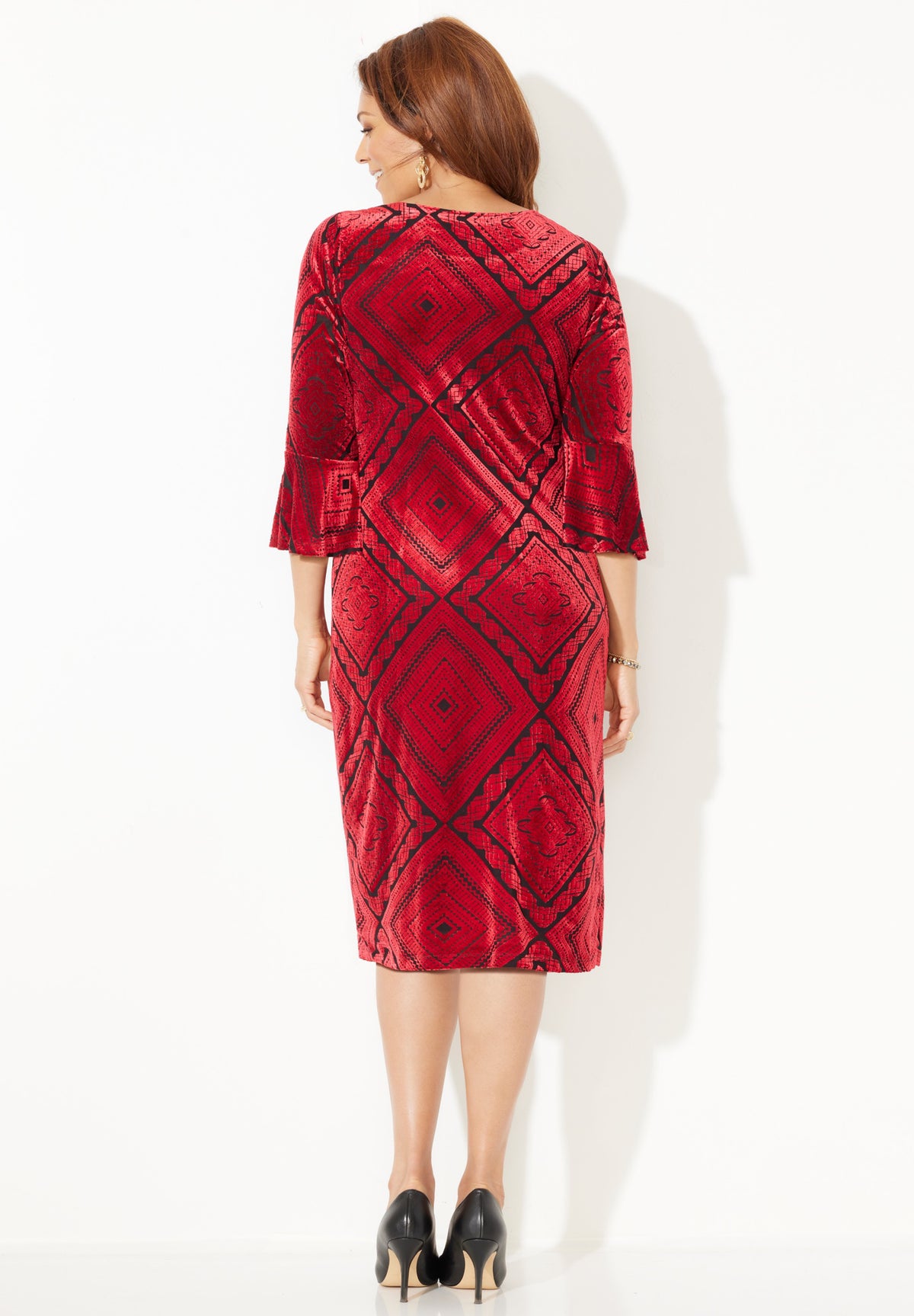 Velvet Burnout Bell Sleeve Dress Z531728